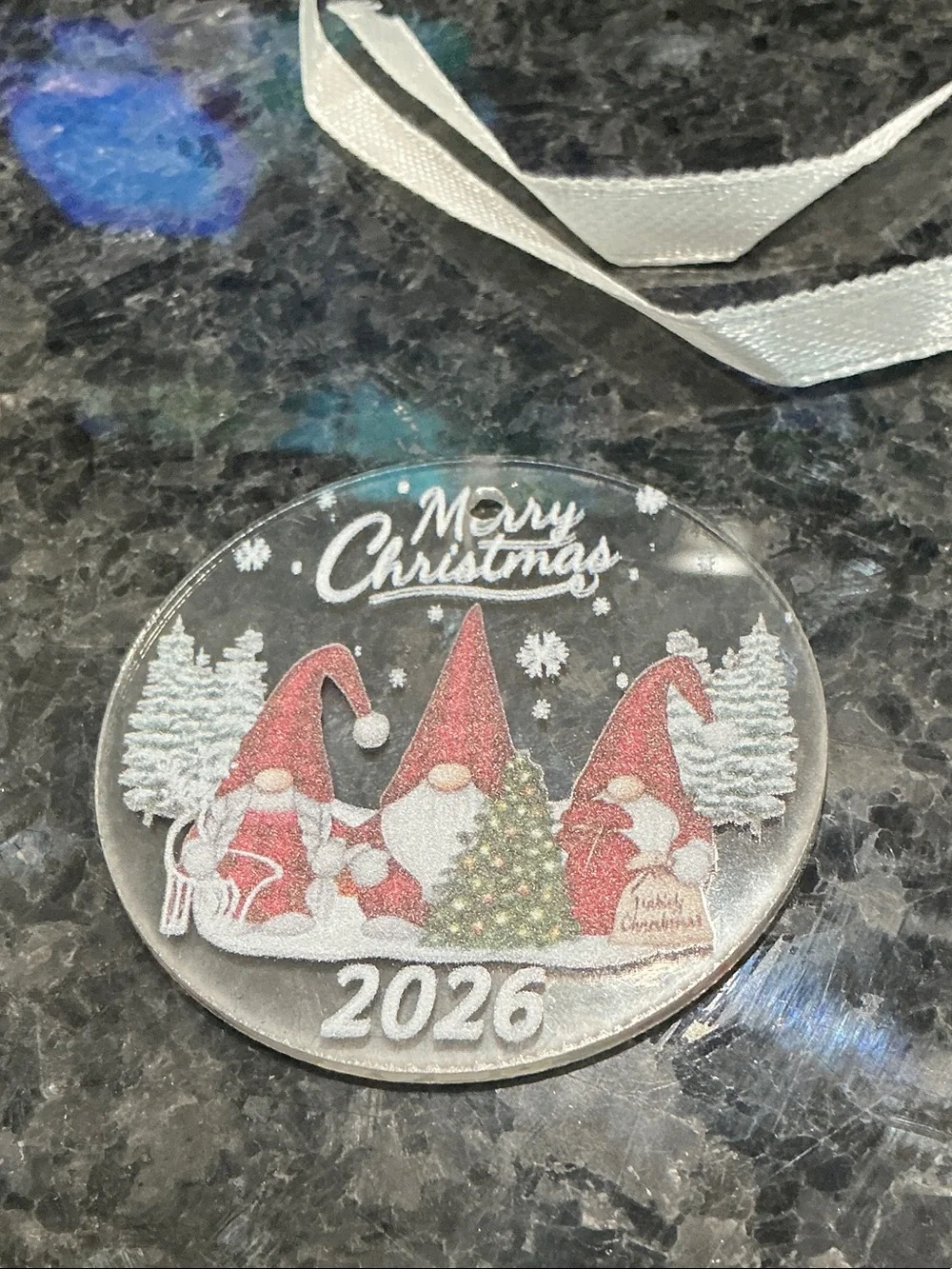 2026 Merry Christmas Gnome Ornament - White and Red Holiday Decoration